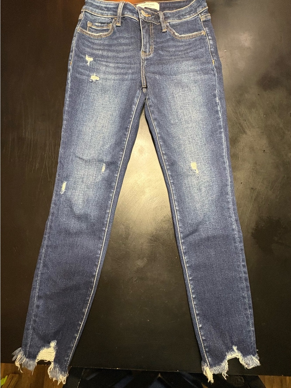 Distressed Dark Blue Ankle Jeans - Women's Cropped Skinny